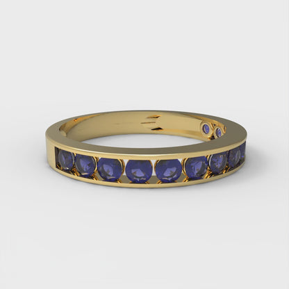 0.39 cttw Simulated Blue Sapphire Round Cut Yellow Gold Eternity Wedding Band