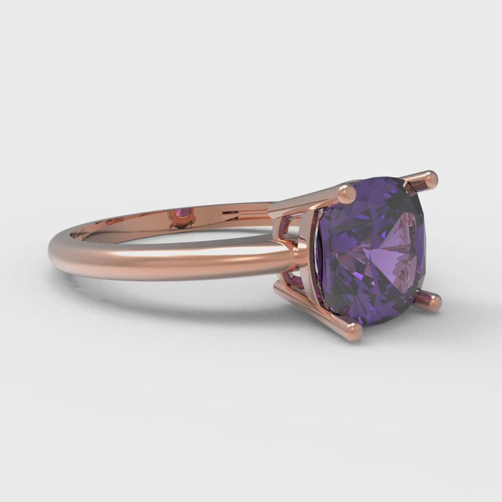 2 cttw Natural Amethyst Solitaire  Engagement Ring - Solid Gold (Cushion Cut,7mm)