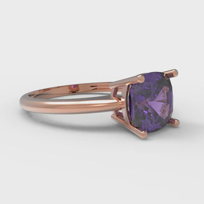 2 cttw Natural Amethyst Solitaire  Engagement Ring - Solid Gold (Cushion Cut,7mm)