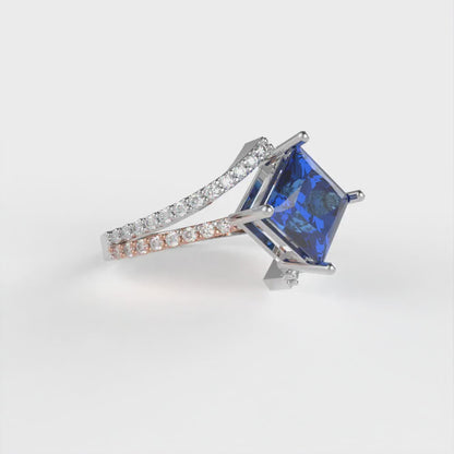 2.3075 cttw Simulated Tanzanite Solitaire with Zirconia Simulated Diamond Accents Engagement Ring - Solid White/Rose Gold (VVS1, Princess Cut,7.0mm)