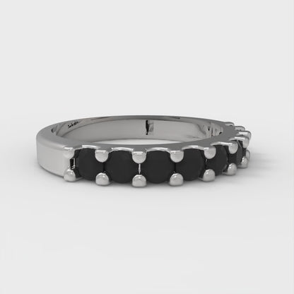 0.63 cttw Natural Onyx Round Cut White Gold Eternity Wedding Band