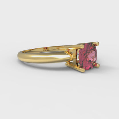 1 cttw Simulated Pink Tourmaline Solitaire  Engagement Ring - Solid Yellow Gold (VVS1, Cushion Cut,6mm)