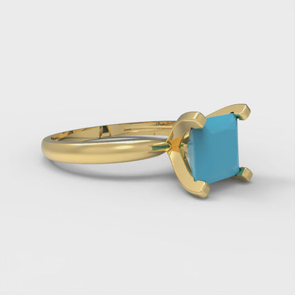 1.5 cttw Simulated Turquoise Solitaire  Engagement Ring - Solid Gold (Princess Cut,6.5mm)