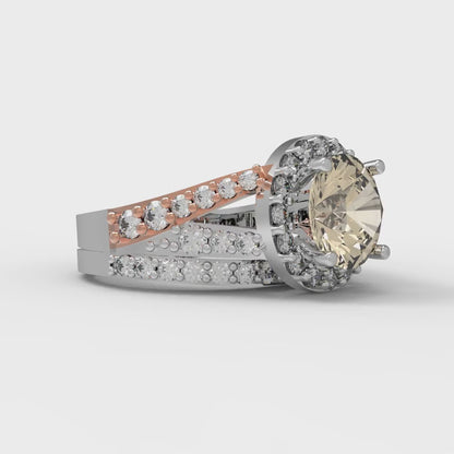 2.32 cttw Round Cut Natural Morganite Bridal Set - Solid White/Rose Gold Engagement Ring & Wedding Band