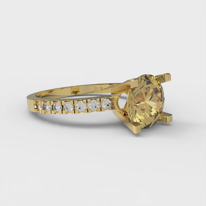 1.71 cttw Zirconia Simulated Yellow Diamond Solitaire with Zirconia Simulated Diamond Accents Engagement Ring - Solid Gold (VVS1, Round Cut,7.5mm)