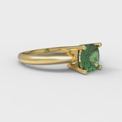 1 cttw Simulated Emerald Solitaire  Engagement Ring - Solid Yellow Gold (VVS1, Cushion Cut,6mm)