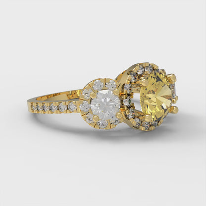 1.46 cttw Natural Citrine Three-Stone Engagement Ring - Solid Yellow Gold (VVS1, Round Cut,6.0mm)