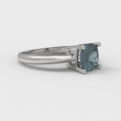 1 cttw Natural London Blue Topaz Solitaire  Engagement Ring - Solid White Gold (VVS1, Cushion Cut,6mm)