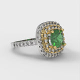 1.75 ct Brilliant Round Cut Simulated Emerald Stone White/Yellow Gold Halo Solitaire with Accents Ring