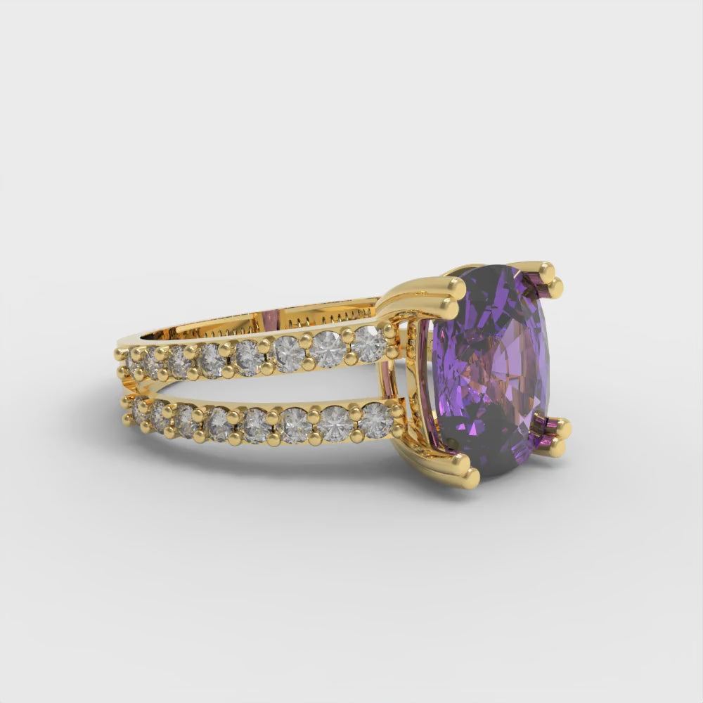 3.48 cttw Simulated Alexandrite Solitaire with Zirconia Simulated Diamond Accents Engagement Ring - Solid Gold (Long Cushion Cut,9x7mm)