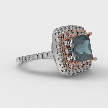 2.07 cttw Natural London Blue Topaz Hidden Halo Engagement Ring - Solid White/Rose Gold (VVS1, Princess Cut,6.5mm)