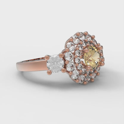 1.4 cttw Zirconia Simulated Champagne Diamond Hidden Halo Engagement Ring - Solid Gold (VVS1, Round Cut,5.0mm)