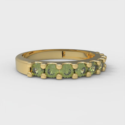 0.63 cttw Natural Peridot Round Cut Yellow Gold Eternity Wedding Band