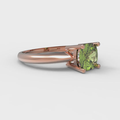 1 cttw Natural Peridot Solitaire  Engagement Ring - Solid Rose Gold (VVS1, Cushion Cut,6mm)