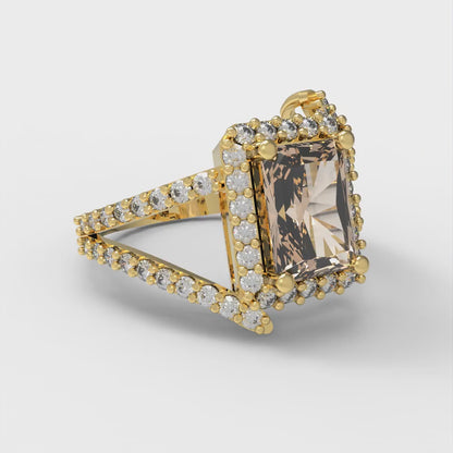 1.935 cttw Yellow Moissanite Solitaire with Zirconia Simulated Diamond Accents Engagement Ring - Solid Gold (Emerald Cut,7.5x5.5mm)