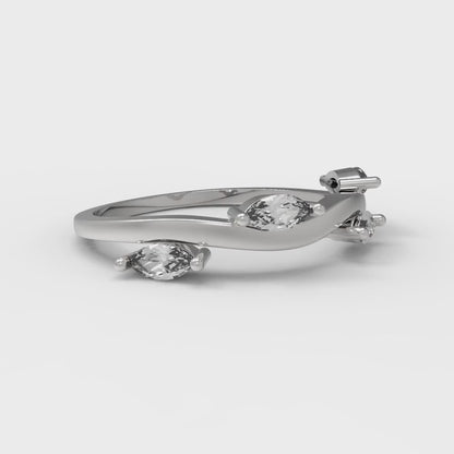 0.4 ct Brilliant Marquise Cut Clear Simulated Diamond Stone White Gold Stackable Wedding Band