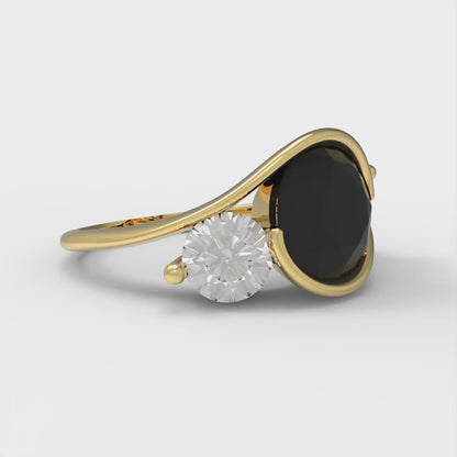3.5 cttw Natural Onyx Three-Stone Engagement Ring - Solid Gold (Round Cut,8.0mm)