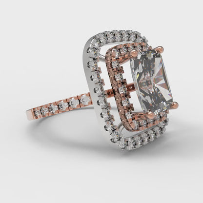 2.62 cttw White Sapphire Hidden Halo Engagement Ring - Solid Rose/White Gold (VVS1, Emerald Cut,8X6.0mm)