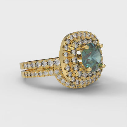 1.7825 cttw Round Cut Blue Moissanite Bridal Set - Solid Yellow Gold Engagement Ring & Wedding Band