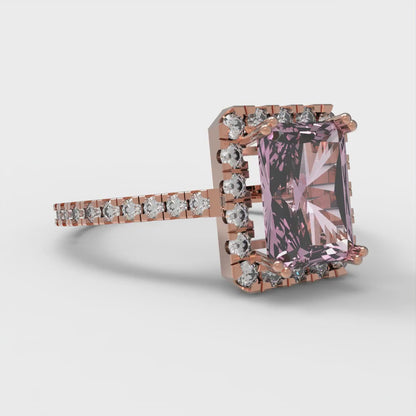 1.86 cttw Zirconia Simulated Pink Diamond Solitaire with Zirconia Simulated Diamond Accents Engagement Ring - Solid Gold (VVS1, Emerald Cut,7.5x5.5mm)