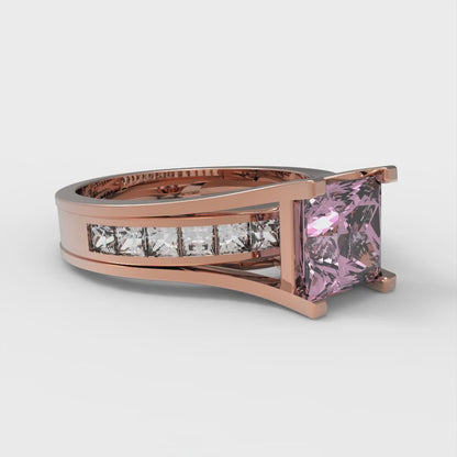 2.28 cttw Princess Cut Simulated Pink Diamond Bridal Set - Solid Rose Gold Engagement Ring & Wedding Band