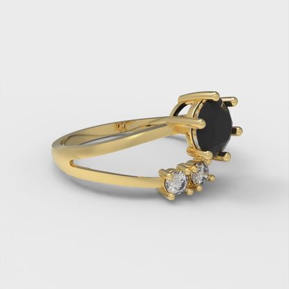 0.87 cttw Natural Onyx Three-Stone Engagement Ring - Solid Gold (Round Cut,6.0mm)