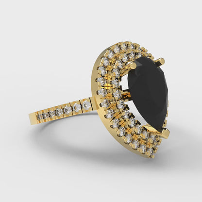 2.48 cttw Natural Onyx Hidden Halo Engagement Ring - Solid Yellow Gold (VVS1, Pear Cut,10X7mm )
