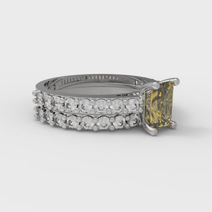 1.325 cttw Emerald Cut Natural Citrine Bridal Set - Solid White Gold Engagement Ring & Wedding Band