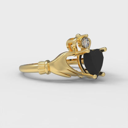 1.06 cttw Natural Onyx Celtic Claddagh Engagement Ring - Solid Gold (Heart Cut,6.5mm)