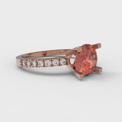 1.71 cttw Zirconia Simulated Red Diamond Solitaire with Zirconia Simulated Diamond Accents Engagement Ring - Solid Rose Gold (VVS1, Round Cut,7.5mm)