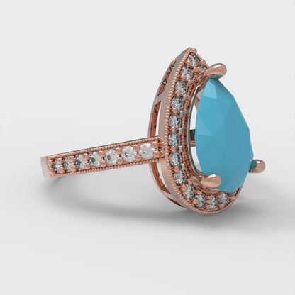 2.36 cttw Simulated Turquoise Hidden Halo Engagement Ring - Solid Gold (Pear Cut,10x7mm)