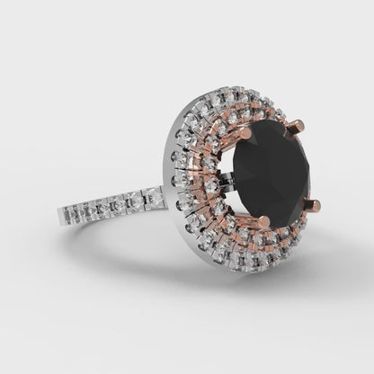 2.6 cttw Natural Onyx Hidden Halo Engagement Ring - Solid White/Rose Gold (VVS1, Round Cut,8.0mm)