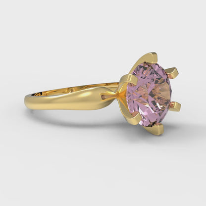 2.5 cttw Zirconia Simulated Pink Diamond Solitaire  Engagement Ring - Solid Yellow Gold (VVS1, Round Cut,8.5mm)