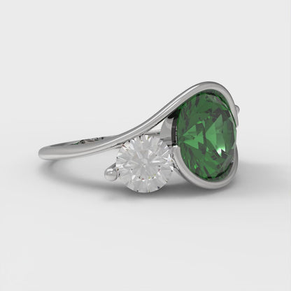 3.5 cttw Simulated Emerald Three-Stone Engagement Ring - Solid Gold (Round Cut,8.0mm)