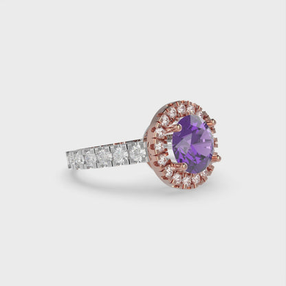 1.86 cttw Natural Amethyst Solitaire with Zirconia Simulated Diamond Accents Engagement Ring - Solid White/Rose Gold (VVS1, Round Cut,7.5mm)