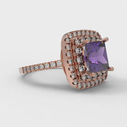 2.07 cttw Natural Amethyst Hidden Halo Engagement Ring - Solid Rose Gold (VVS1, Princess Cut,6.5mm)