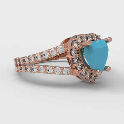 1.49 cttw Simulated Turquoise Hidden Halo Engagement Ring - Solid Gold (Heart Cut,6.5mm)