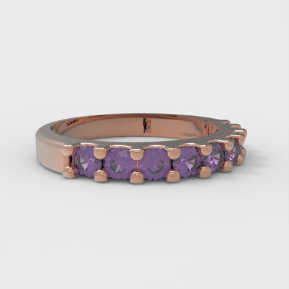 0.63 cttw Natural Amethyst Round Cut Rose Gold Eternity Wedding Band