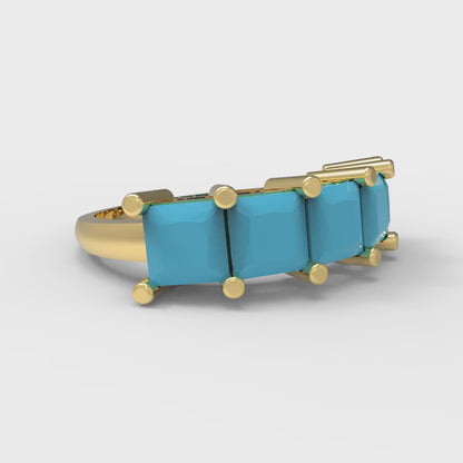 2.5 cttw Simulated Turquoise Princess Cut Yellow Gold Eternity Wedding Band