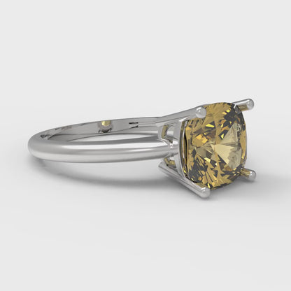 2 cttw Zirconia Simulated Yellow Diamond Solitaire  Engagement Ring - Solid White Gold (VVS1, Cushion Cut,7mm)