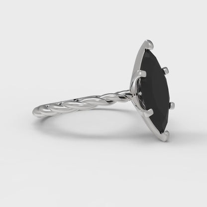 2 cttw Natural Onyx Solitaire  Engagement Ring - Solid Gold (Marquise Cut,12x6mm )