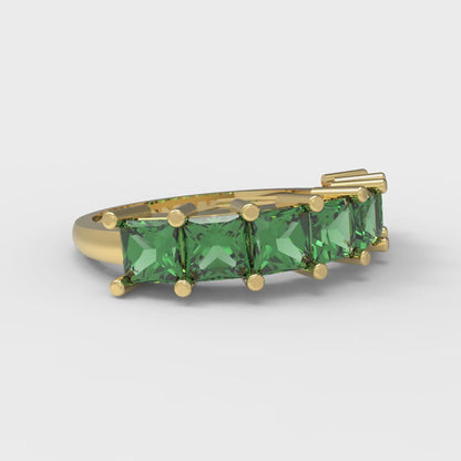 1.75 cttw Simulated Emerald Princess Cut Yellow Gold Eternity Wedding Band