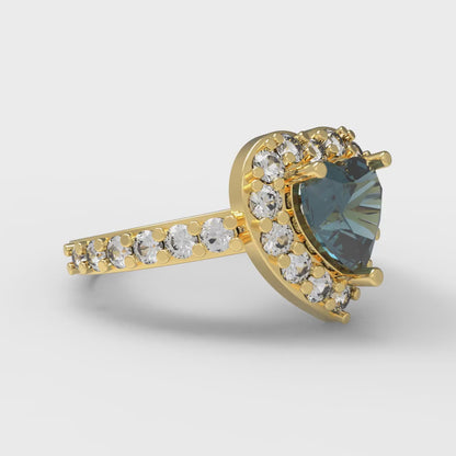 2.03 cttw Natural London Blue Topaz Hidden Halo Engagement Ring - Solid Gold (Heart Cut,7.0mm)