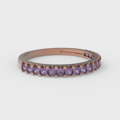 0.285 cttw Natural Amethyst Princess Cut Rose Gold Eternity Wedding Band