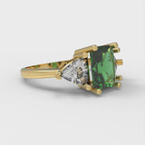 2.82ct Brilliant Emerald Cut Simulated Emerald Stone Yellow Gold Three-Stone Ring