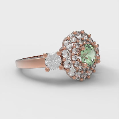 1.4 cttw Zirconia Simulated Green Diamond Hidden Halo Engagement Ring - Solid Rose Gold (VVS1, Round Cut,5.0mm)