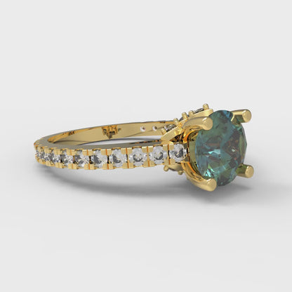 1.465 cttw Blue Moissanite Solitaire with Zirconia Simulated Diamond Accents Engagement Ring - Solid Gold (Round Cut,6.5mm)