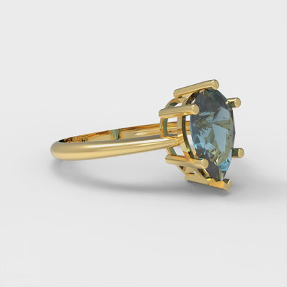 1.5 cttw Natural London Blue Topaz Solitaire  Engagement Ring - Solid Gold (Pear Cut,9x6mm)