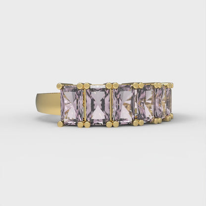 2.61 cttw Simulated Pink Diamond Emerald Cut Yellow Gold Eternity Wedding Band
