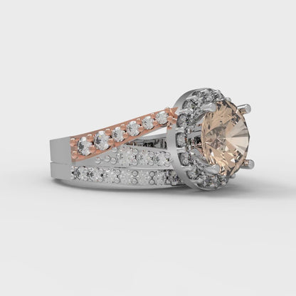 2.32 cttw Round Cut Yellow Moissanite Bridal Set - Solid White/Rose Gold Engagement Ring & Wedding Band